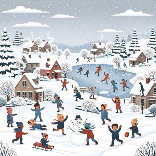 Winter Wonderland: Serene Snow-Covered Town with Joyful Activities
