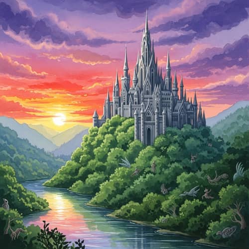 Fantasy Castle Watercolor Art | Enchanting Hilltop Scene