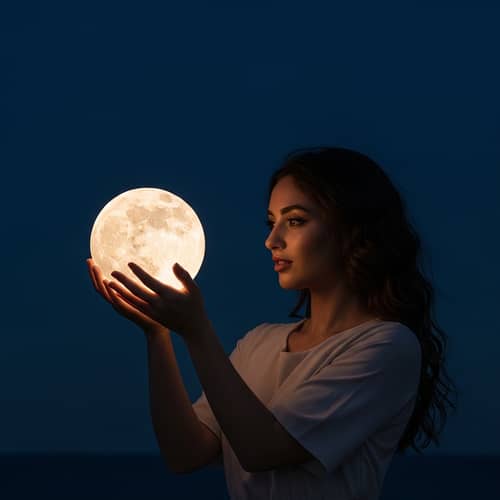 Beautiful Middle-Eastern Woman Holding Radiant Moon