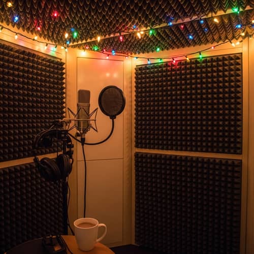 Cozy Holiday Voiceover Booth with High-Quality Equipment