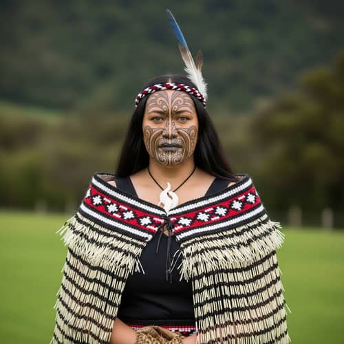 Maori Woman Enveloped in Tradition and Natural Beauty