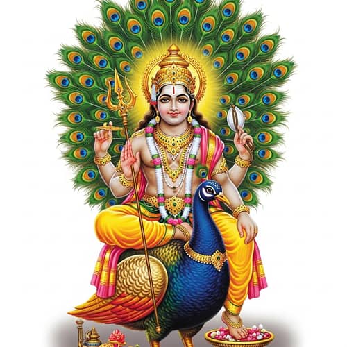 Lord Subramanya: Divine Figure on Peacock | Vibrant Brilliance