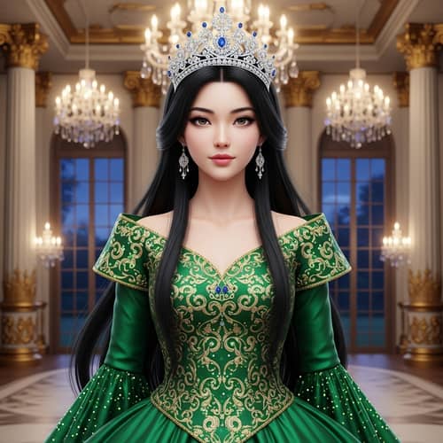 Asian Princess with Long Lush Lashes in Elegant Ballgown