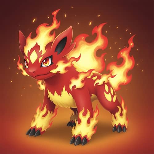 Fire-Type Creature - Fiery Quadruped with Bright Red-Orange Flames