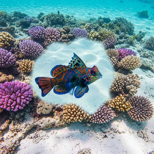 Vibrant Mandarinfish Transforming in Crystal Clear Water