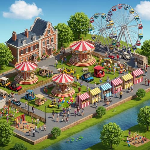 Vibrant Mini Amusement Park with Diverse Attractions