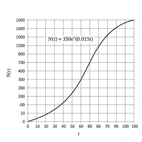 Exponential Growth Function N(t) = 350e^(0.015t)