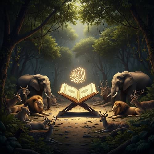 Sacred Quran in Jungle: Spiritual Harmony with Wildlife