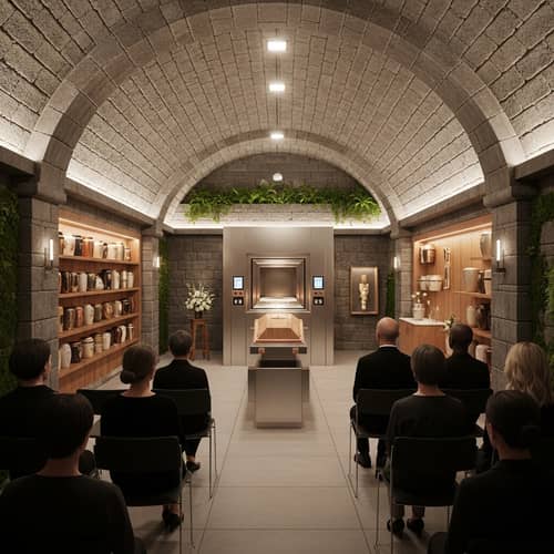 Modern Cremation Chamber in Stone-Walled Sanctuary