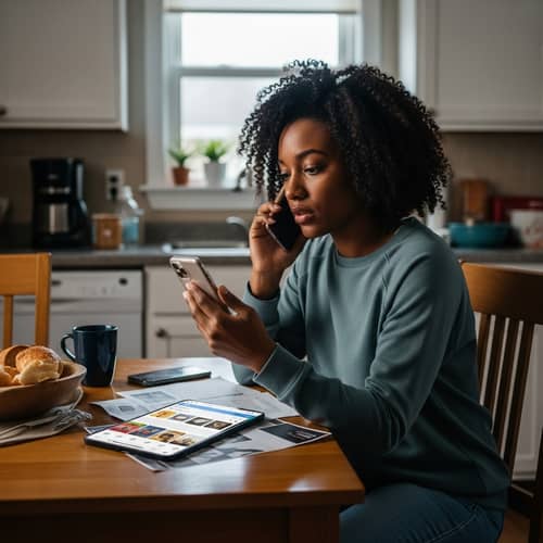 Capturing Overindulgence: Young African American Woman Lost in Phone Chaos