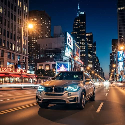 BMW X5 SUV Speeding Through City Night | Urban Elegance