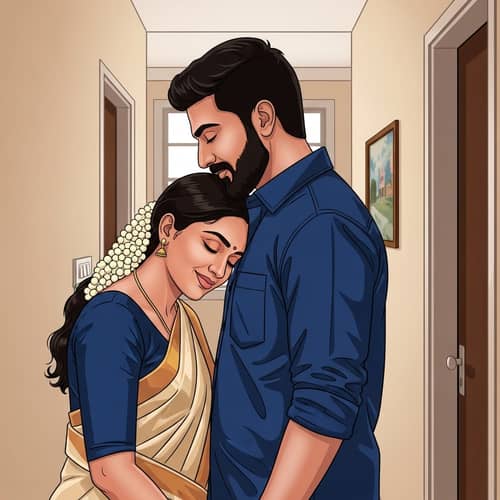 Harmonious South Indian Tamil Couple Sharing Gentle Kiss