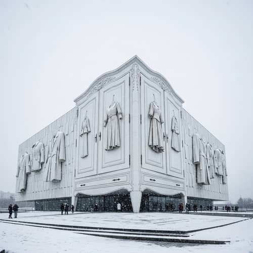 Futuristic Fashion Museum in Snow-Capped Landscape