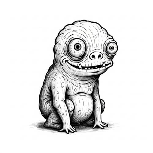 Quirky Black and White Monster Illustration