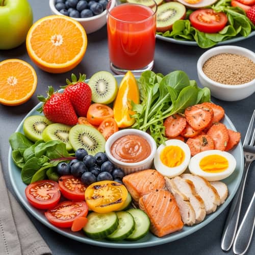 Colorful & Nutritious Meal with Fruits, Veggies, and Lean Proteins