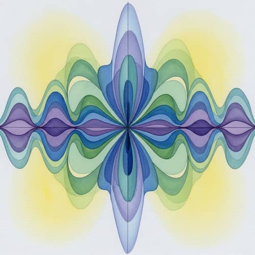 Abstract Sound Waves Watercolor Painting in Blues, Purples, Greens