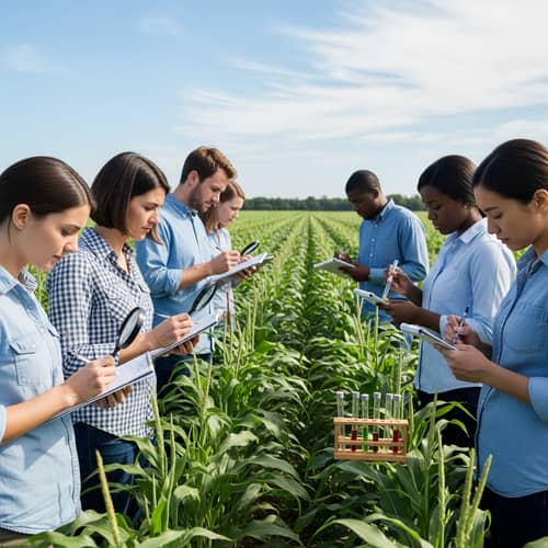 Diverse Agricultural Researchers Inspecting Crop Fields