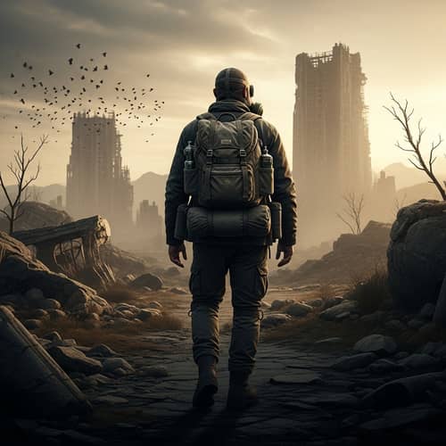 Post-Apocalyptic Explorer in Toxic Wasteland