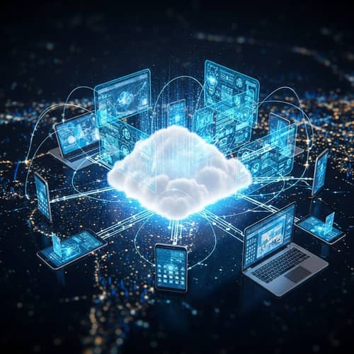 Futuristic 3D Cloud Computing Technology with Electronic Devices