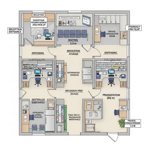 Efficient Hospital Pharmacy Design | Floor Plan in 15 sqm