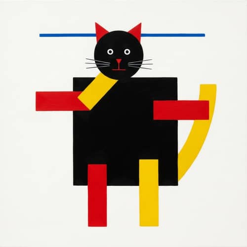 Suprematist Style Cat Painting | Geometric Forms & Limited Palette