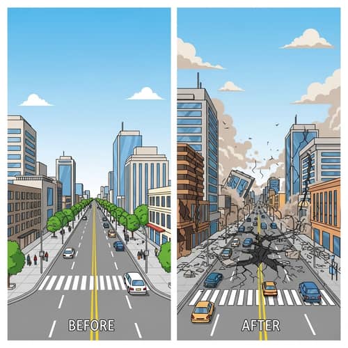 Before and After Earthquake: Contrasting Scenes
