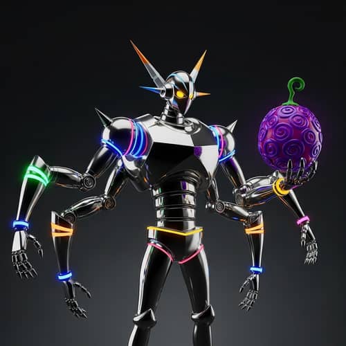 Futuristic Abstract Robot with Devil Fruit - Unique Interpretation