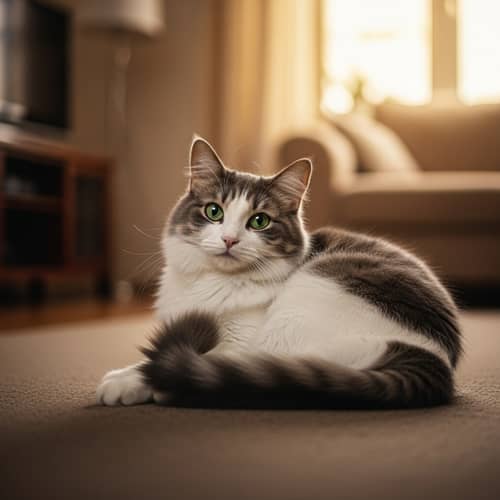 Cosy Domestic Cat with Silky Fur - Relaxing in a Warm Living Room