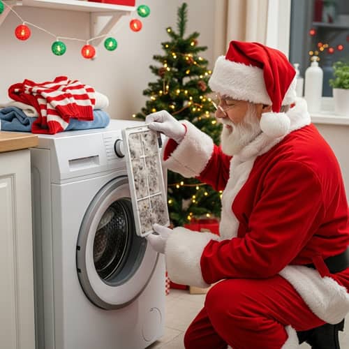 Santa Claus Cleaning Filter of Drum Type Washing Machine | Christmas