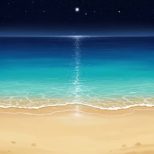 Serene Night Beach Scene with Moonlit Waters | Tranquil Seaside Artwork