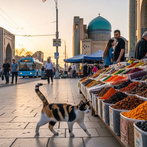 Multicolored Cute Cat Walking in Tashkent | City Charm