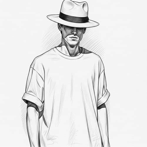 Stylish Celebrity-Inspired Figure in White T-Shirt and Panama Hat