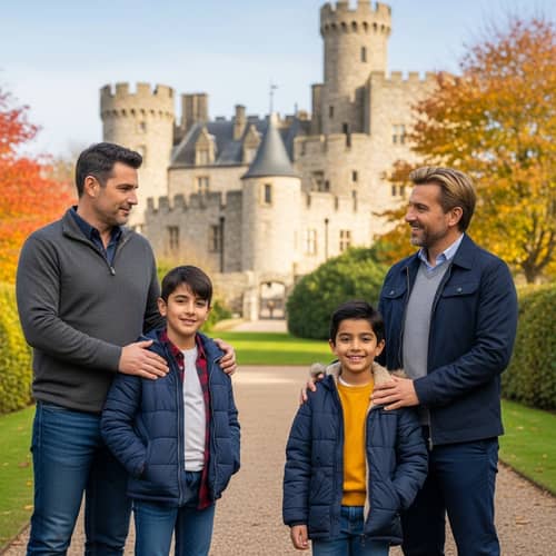 Modern Autumn Family Portrait | Diverse 40-Year-Old Men & Sons at Old Castle
