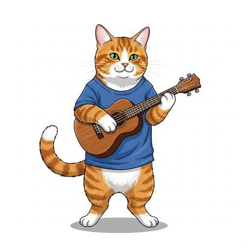 Whimsical Tabby Cat Playing Ukulele - Musical Feline Illustration