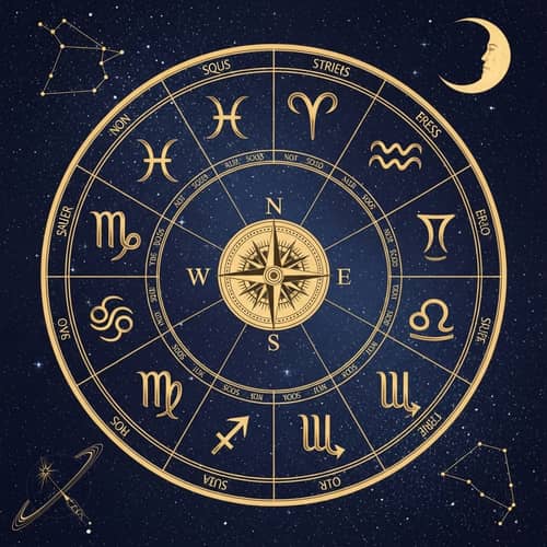 Unique Zodiac Horoscope Chart with Celestial Symbols