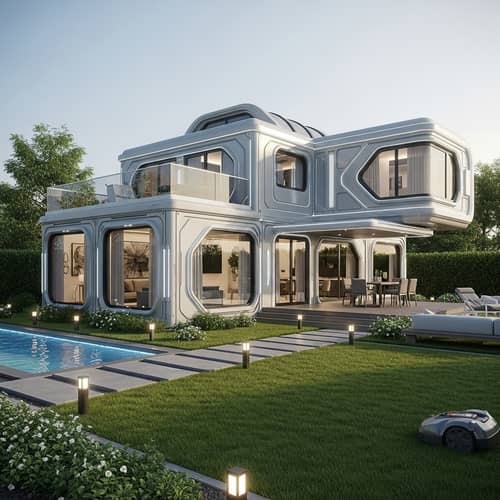 Futuristic Modular House in Hi-Tech Style with Backyard