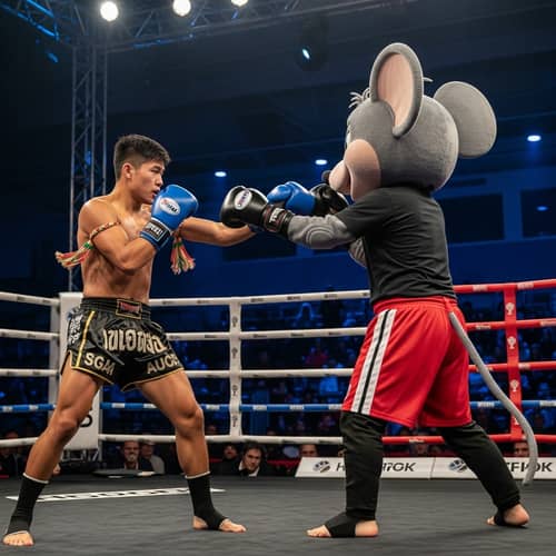 Muay Thai Kickboxing Sparring with Mickey Mouse