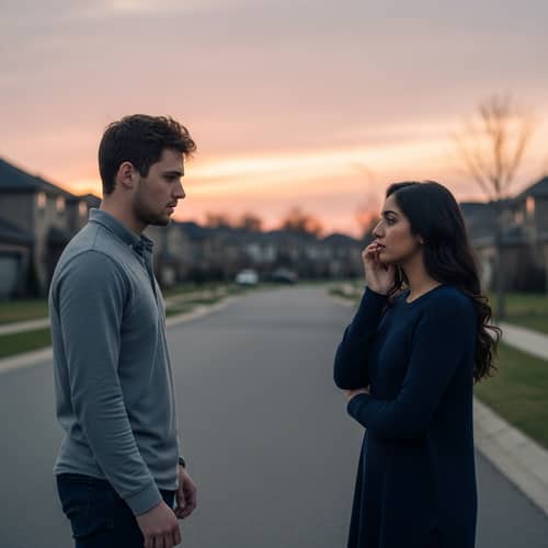 Unrequited Love Struggle in Suburban Neighborhood at Dusk