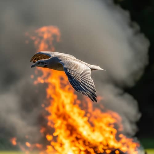 Majestic Avian Creature Soaring Through Radiant Flames