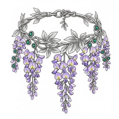 Hand-Drawn Wisteria Flower Choker Jewelry | Unique Design
