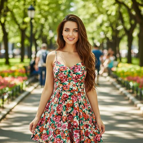 Stylish Summer Dress | Happy Young Woman in City Park