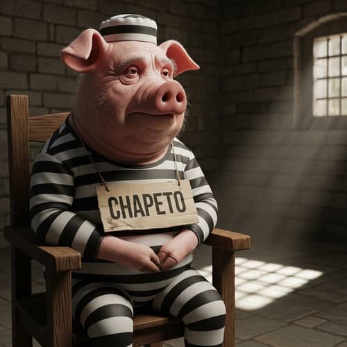 3D Old Pig in Prisoner Uniform Sitting on Chair Figurine