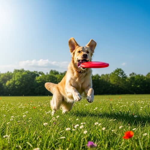 Happy Dog Playing in Lush Field | Pet Enjoying Sunny Day