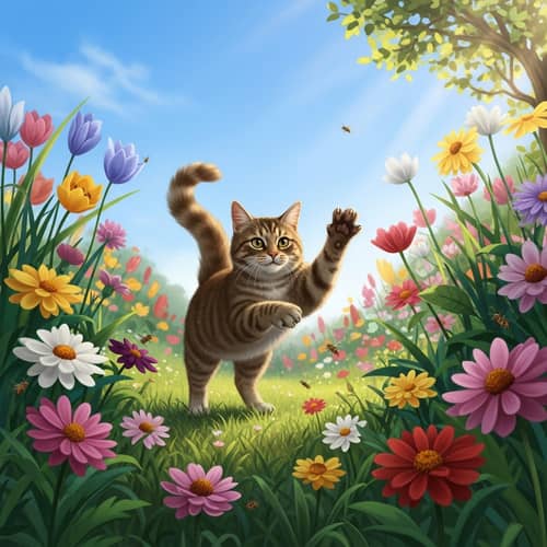 Playful Cat in a Sunlit Garden: Macro Details