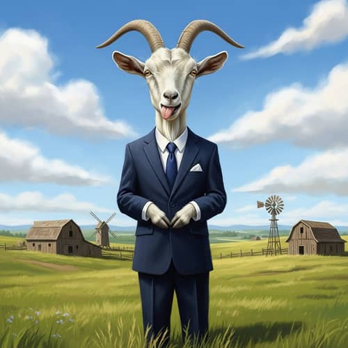 Playful Goat in Business Suit | Brush Painted Image