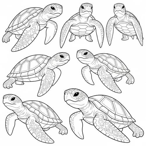 Polynesian Inspired Turtle Poses | Vector Line Art Design