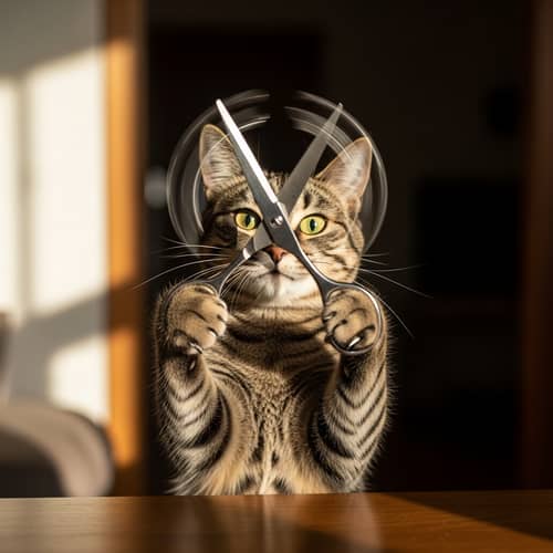 Cat with a Rotating Pair of Scissors