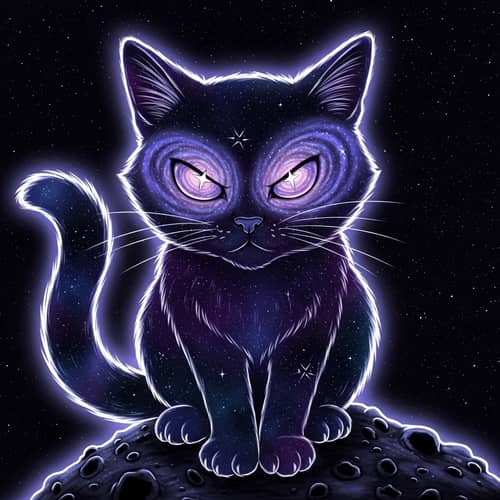 Celestial Cosmic Cat: Angry Feline in Glowing Blues & Purples