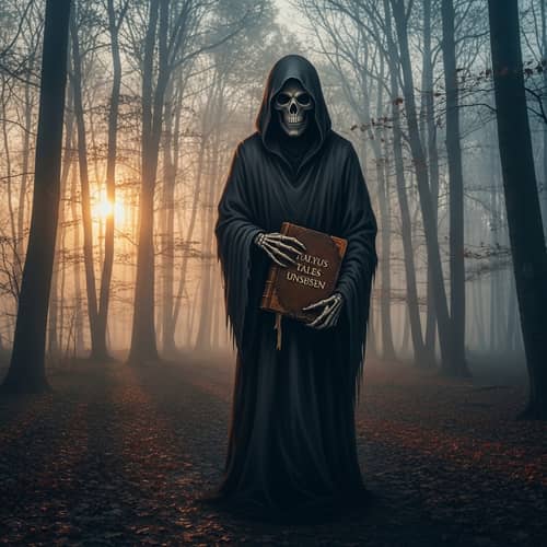 Kostucha: Mysterious Cloaked Figure in a Foggy Forest