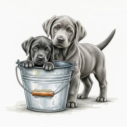 Charming Silver and Charcoal Labrador Puppies in Watercolor